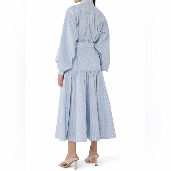 ZIMMERMANN Light Blue Striped Long Sleeve Utility Midi Dress, size 0 - Picture 3 of 16